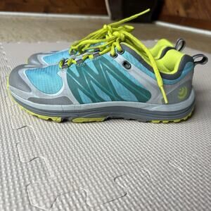 Topo Athletic Womens MT Trail Running Shoes Road Race Size 6.5 Gray/Blue/Green